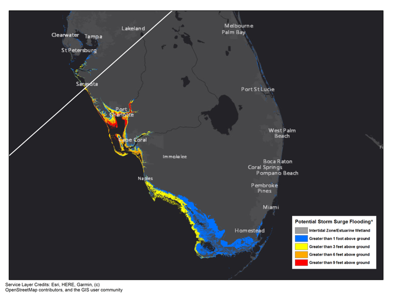 NOAA National Hurricane Center potential storm surge flooding map for South Florida